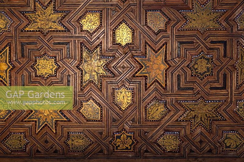 Ceiling panelling in Comares Palace, Palacios Nazaries - Nasrid Palaces, Alhambra, Granada.