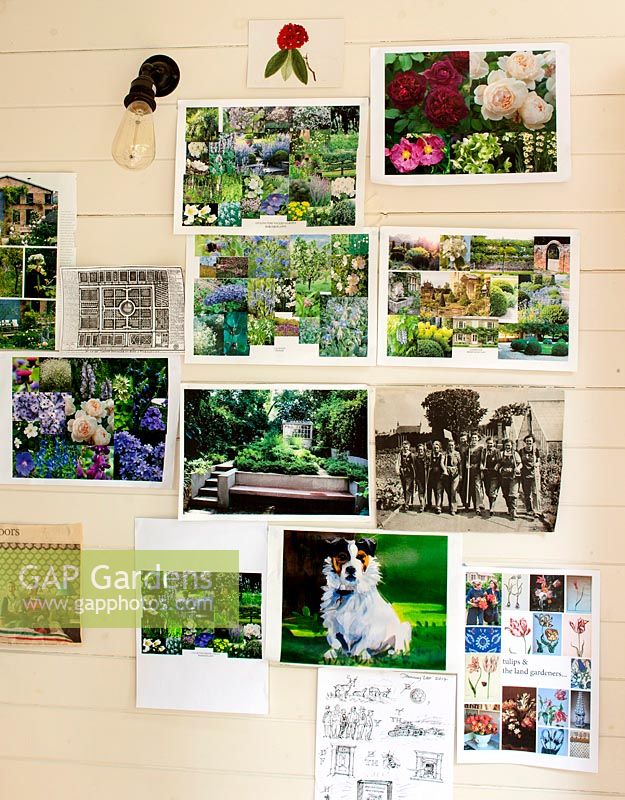 Inspirational garden pictures in office.