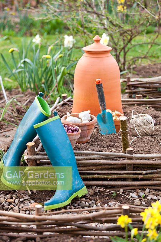 Assorted items for planting into raised beds