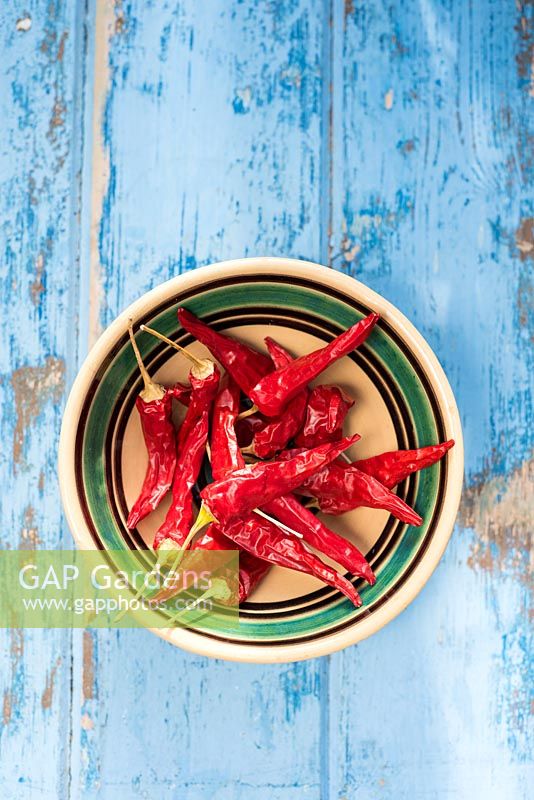 Bowl of dried Chillies - Capsicum.