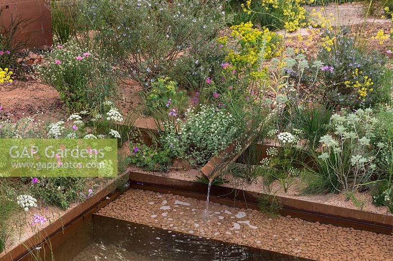 Rill and pool with mixed planting, The M and G Garden, RHS Chelsea Flower Show, 2018