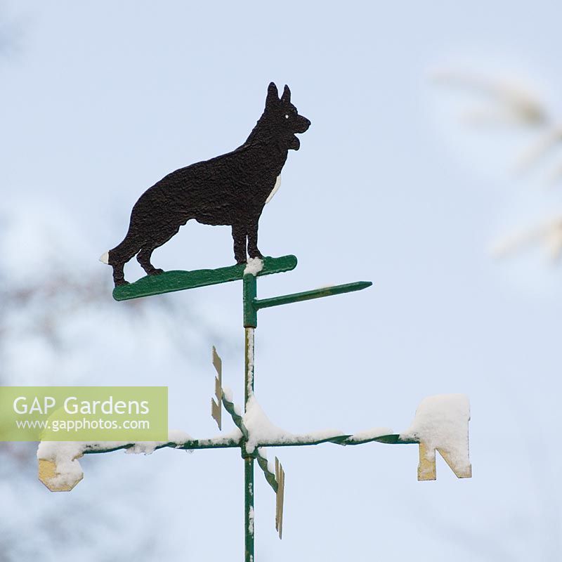 Weathervane with Wolf figure in snow