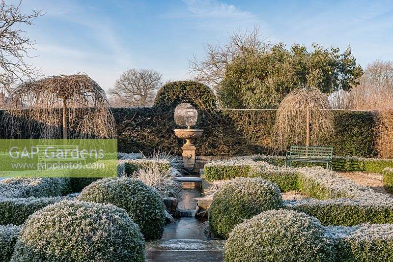 Formal Dutch garden at Merriments in winter