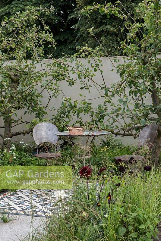 The Style and Design Garden, designed by Ula Maria, sponsored by London Mosaic CED Garden Brocante Online, RHS Hampton Court Palace Garden Show, 2018. 
