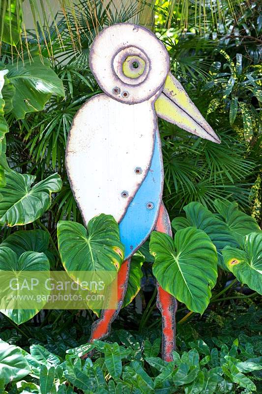 Bird sculpture by John Martin. The Jones Residence, Key West, Florida, USA. Garden design by Craig Reynolds.