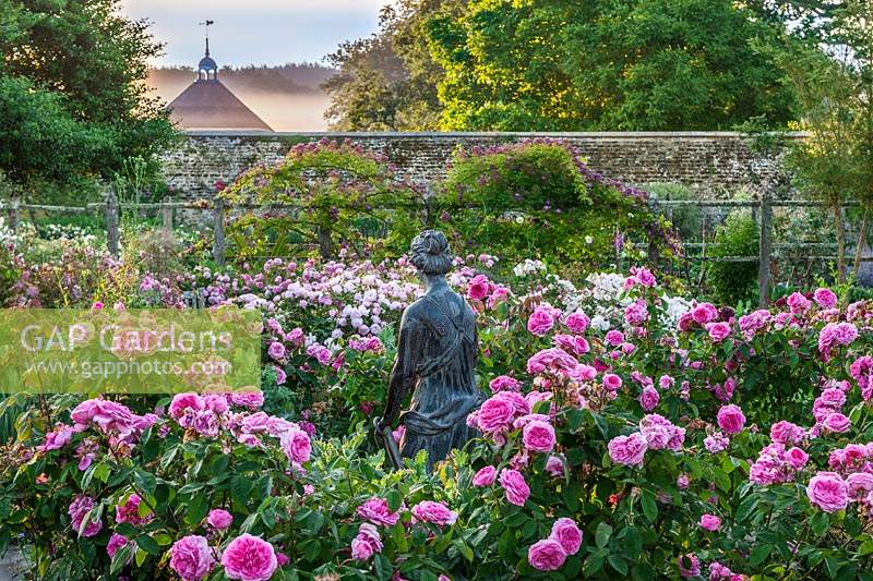 Small rose garden at Parham, Sussex, UK. 
