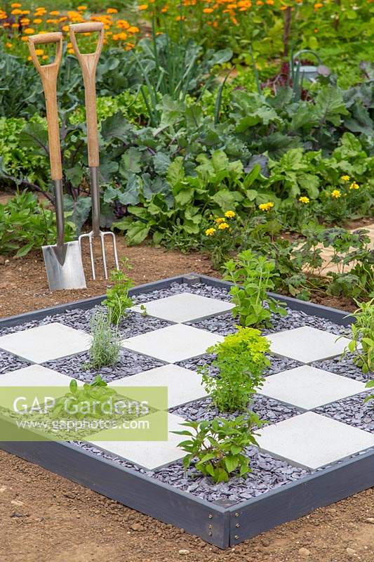 Checkerboard herb garden newly finished