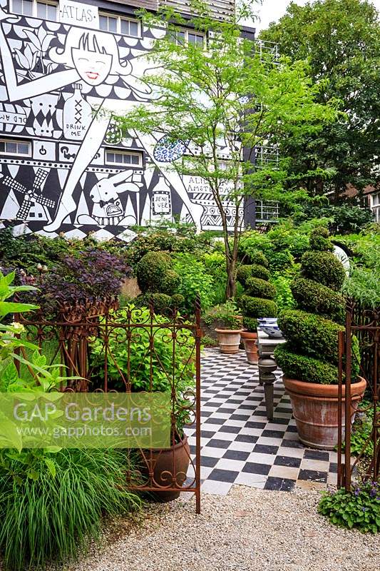 Garden of the Anders Hotel on the Prinsengracht canal, Amsterdam, The Netherlands. Designed by industrial designer Marcel Wanders who also designed the hotel. 