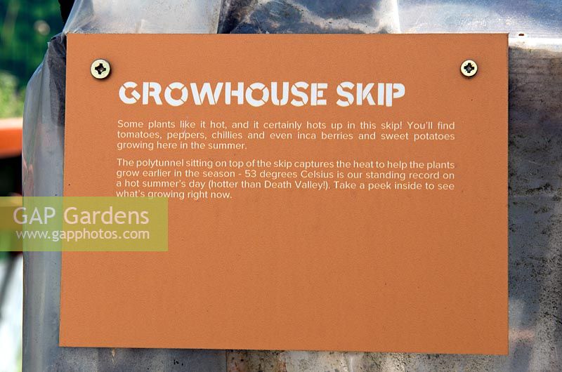 Growhouse Skip sign - Skip Garden, Kings Cross, London