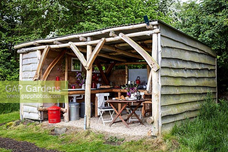 Rustic timber kitchen hut.