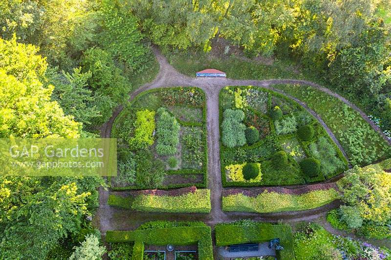 View over grass parterre, image taken from drone 