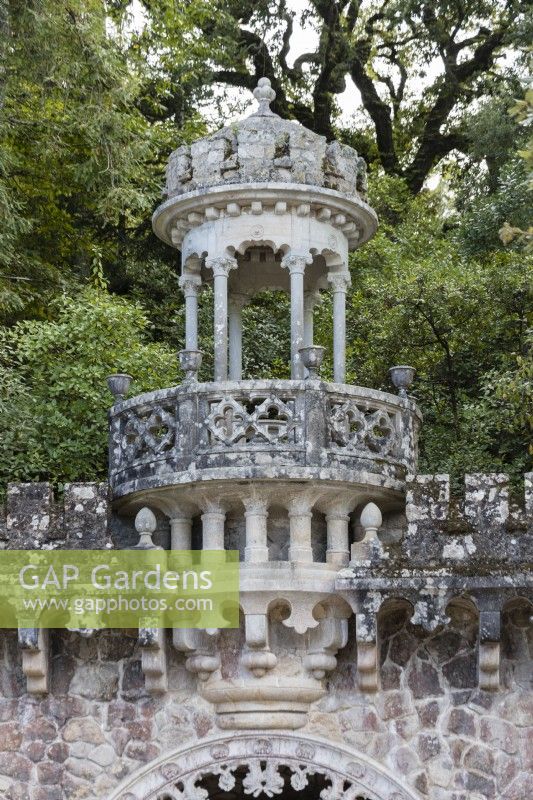 Detail of the tower on the Portal of the Guardians, Sintra, Near Lisbon, Portugal, September.