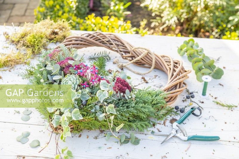 Wreath lying on a wooden surface