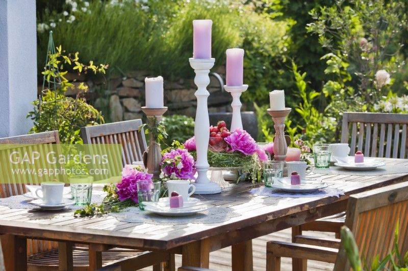 Table setting with floral arrangements.