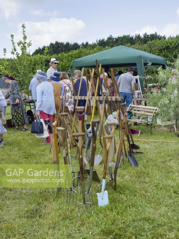 Vintage garden tools for sale at Plant Fair East Ruston Old Vicarage gardens