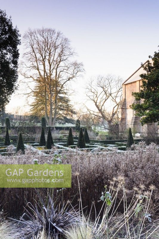 The East Garden at The Bishop's Palace Garden in Wells on a January morning.