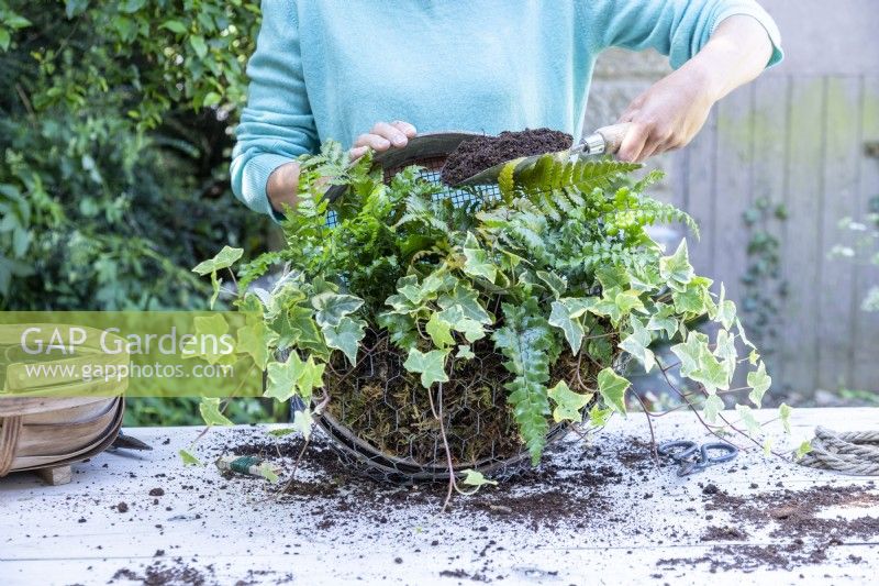 Woman placing compost in compost sieve
