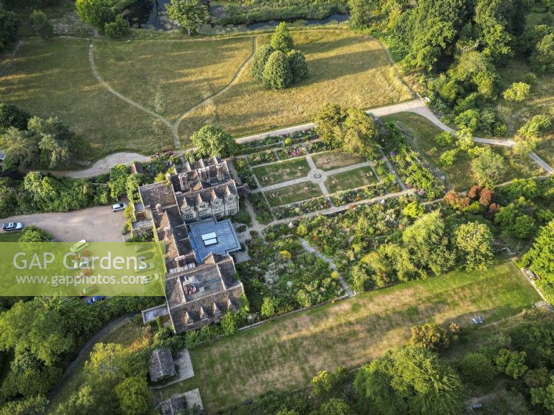 Aerial view of the gardens at  Gravetye Manor Gardens