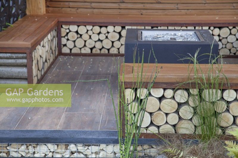 Covered seating area in 'Across the Board' garden, a solution for a new-build garden, BBC Gardener's World Live 2018