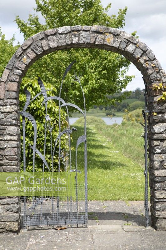 Decorative wrought iron gate at Yeo Valley Organic Garden, May