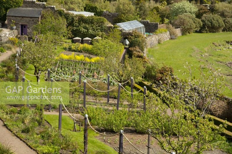An aerial view of the walled garden at Inverewe Garden in spring.