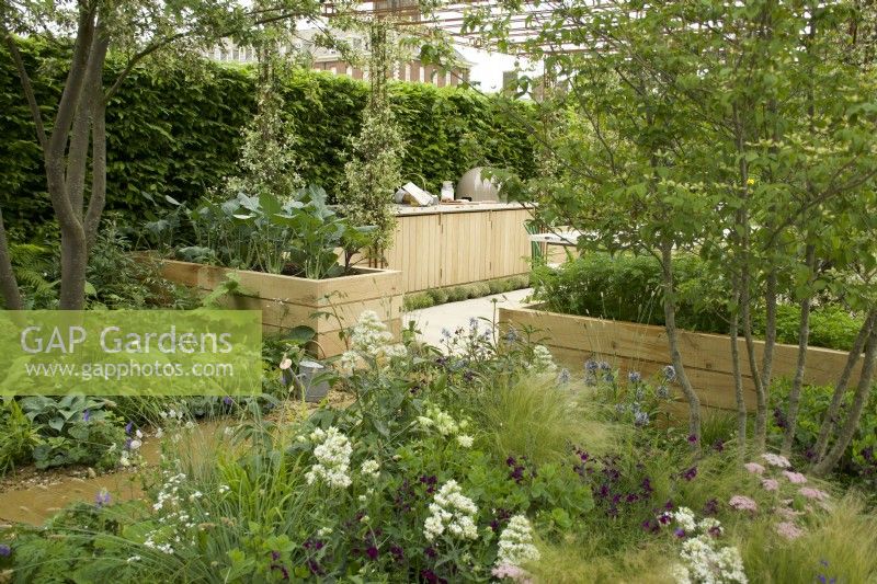 RHS Chelsea Flower Show 2023 - Raised beds in the London Square Community Garden designed by James Smith