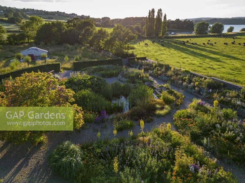 Aerial view of the dry garden  at Holt Farm Organic Garden