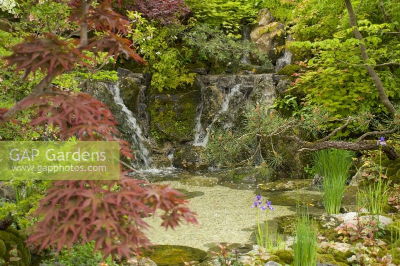 RHS Chelsea Flower Show 2023 Waterfall in The Biophilic Garden Otsu Hanare designed by Kazuyuki Ishihara Gold