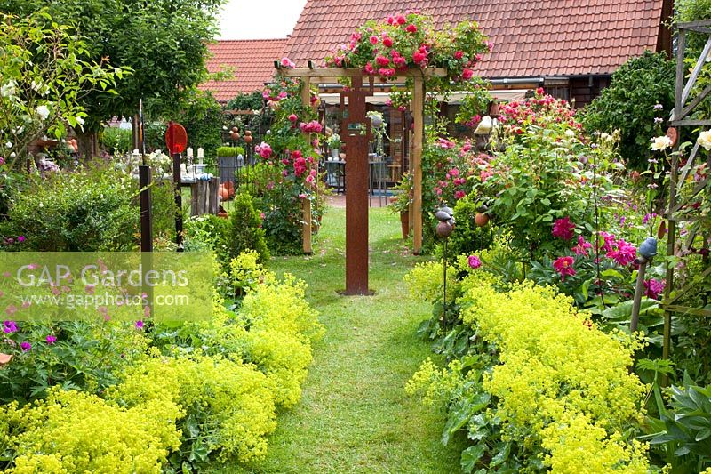 Garden path with sculpture 