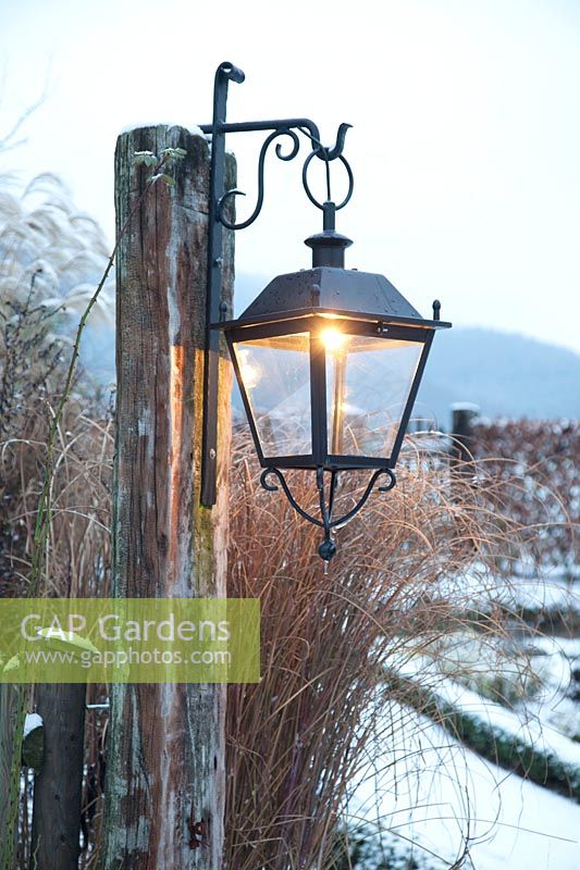 Lantern in the winter garden 