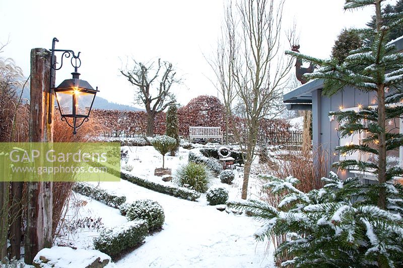 Country house garden in winter 