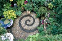 Patio - circular mosaic pattern. Aerial view of courtyard garden Chesham St in Brighton Sussex