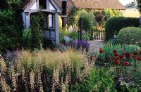 Cottage garden with Heuchera 'Palace Purple', Eastgrove Cottage Garden in Warwickshire