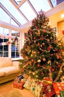Christmas tree with decorations and presents 