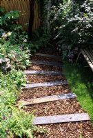 Garden path with Chipped bark and sleepers 