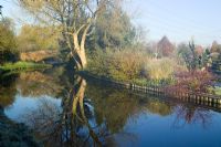 Looking across to John Massey's garden from the bank of the Staffordshire and Worcester canal on a frosty morning in winter