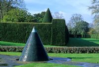 Obelisk water feature by William Pye - Yew hedge in background - Antony House, Torpoint, Cornwall

