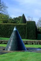 Obelisk water feature by William Pye - Yew hedge in background - Antony House, Torpoint, Cornwall