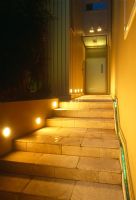 Steps with spot lights leading to front door of house - San Francisco, USA 