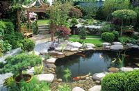 Japanese water garden with Koi pond 