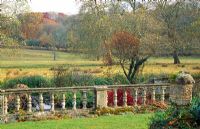 View over Boat Terrace balustrades to water meadows