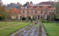 View from top terrace to west facade of Heale House, Middle Woodford, Salisbury, Wiltshire