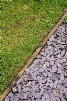 Wooden edging to separate lawn and slate chipping path - The Square Garden, Dewstow Hidden Gardens and Grottos