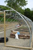 Polytunnel - metal frame ready for covering with polythene