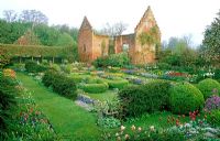 Chenies manor garden in spring with tulips 