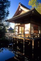 Japanese style tea house by water's edge - Les Quatre Vents Quebec, Canada