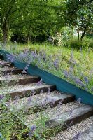 Old railway sleepers and gravel used as garden steps - Smallwood Farmhouse, Suffolk