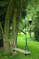 Child's swing suspended from tree