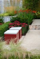 Cubic garden seats and planting detail - The Adlington Relax and Reflect Garden, RHS Tatton Park, 2008