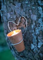 Shaker style tree lights - Terracotta pot supported by heart shaped wire